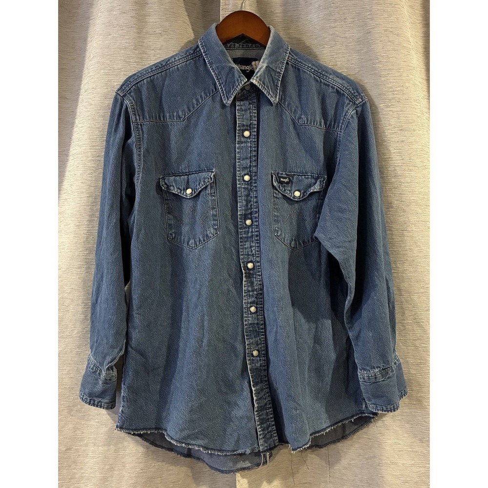 Vintage Wrangler Western Shirt Mens Denim Pearl Snap Cowboy Rodeo